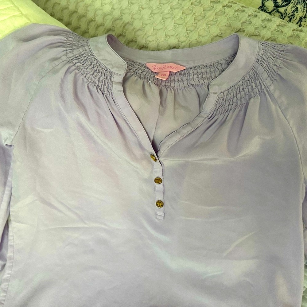 Lilly Pulitzer Lavender Silk Blouse with Button Detail